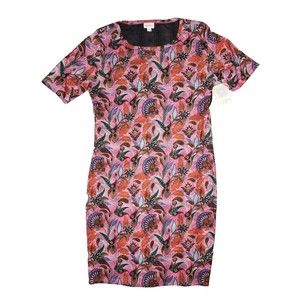 LulaRoe Womens Julia Short Sleeve Floral Pattern Midi Dress Pink 2XL NWT